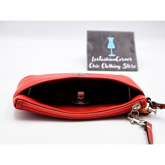 Coach Women's Red Pebble Leather Park Wristlet Clutch Turn Lock Purse 365 - Picture 8 of 13